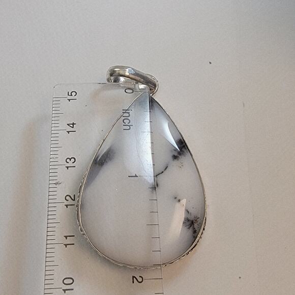 Necklace Pendants Dendritic Opal Teardrop Handmade Jewelry in Sterling Silver - Picture 3 of 10